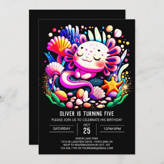 Moderne Axolotl digitale verjaardag viering Kaart (Voorkant / Achterkant)