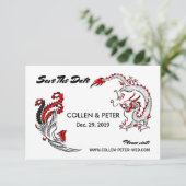 Moderne Aziatische Chinese draak-Phoenix sparen de Save The Date (Staand voorkant)
