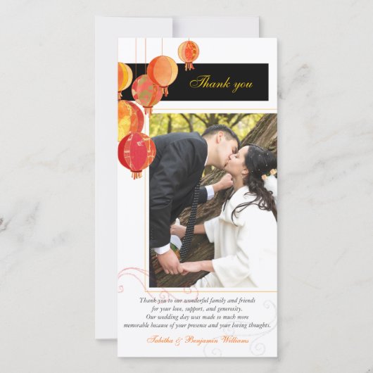 Moderne Aziatische lantaarns bruiloft dank u foto Bedankkaart (Voorkant)