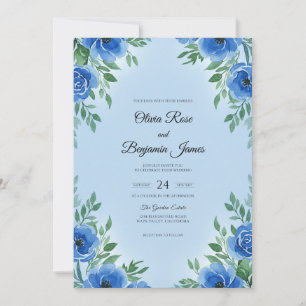 Moderne Azure Bloom Bruiloft Kaart