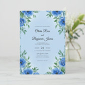 Moderne Azure Bloom Bruiloft Kaart (Staand voorkant)