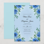 Moderne Azure Bloom Bruiloft Kaart (Voorkant / Achterkant)