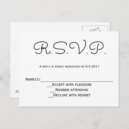 Moderne b & w bruiloft RSVP kaarten (Voorkant / Achterkant)