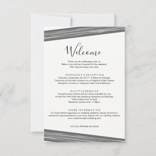 Moderne B&W bruiloft welkom route Kaart (Voorkant)