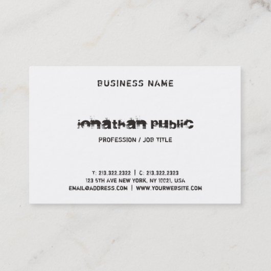 Moderne B&W Elegante distressed Text Zwart-wit Visitekaartje (Achterkant)