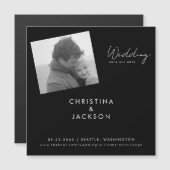 Moderne B / W foto Zwart Bruiloft Save the Date Magnetische Uitnodiging (Voorkant / Achterkant)