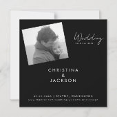 Moderne B / W foto Zwart Bruiloft Save the Date Magnetische Uitnodiging (Voorkant)