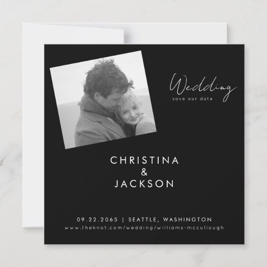 Moderne B / W foto Zwart Bruiloft Save the Date Magnetische Uitnodiging (Voorkant)