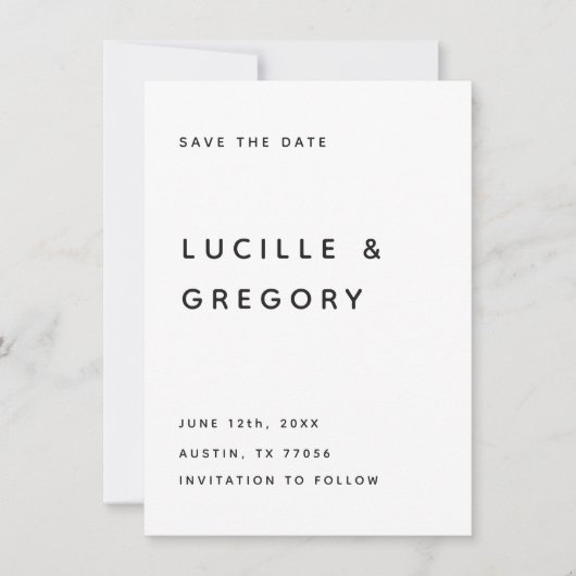 Moderne B&W Redactioneel Kleine Letters Werden Hoo Save The Date (Voorkant)