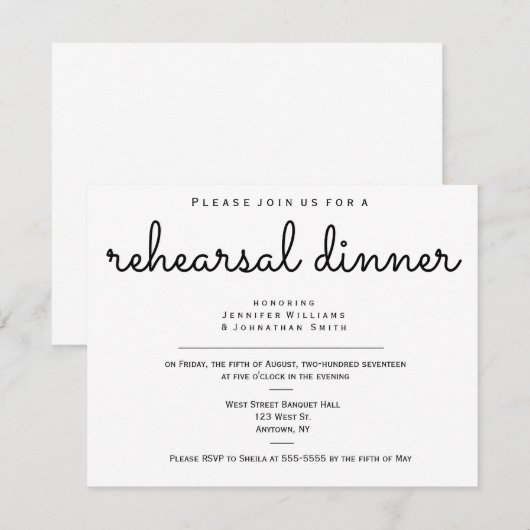 Moderne b & w repetitie dineruitnodigingen kaart (Voorkant / Achterkant)