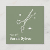 Moderne Baber Shop Schaar Haar Stylist Sage Groen Vierkante Visitekaartje (Voorkant)