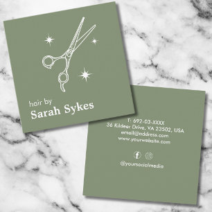 Moderne Baber Shop Schaar Haar Stylist Sage Groen Vierkante Visitekaartje