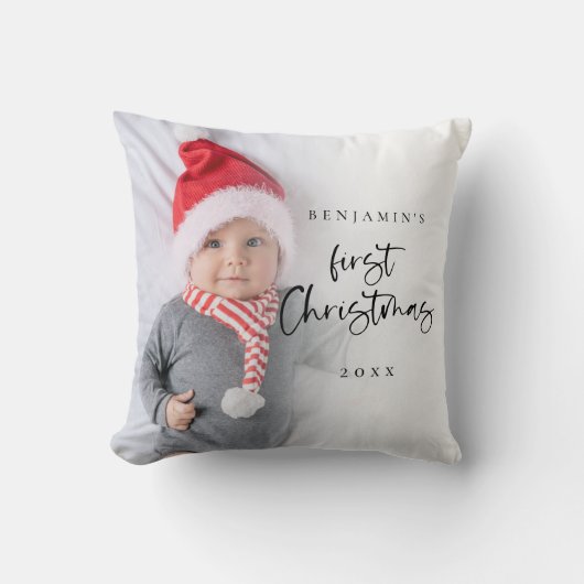 Moderne Baby 1e kerstscript naam: foto Kussen (Voorkant)