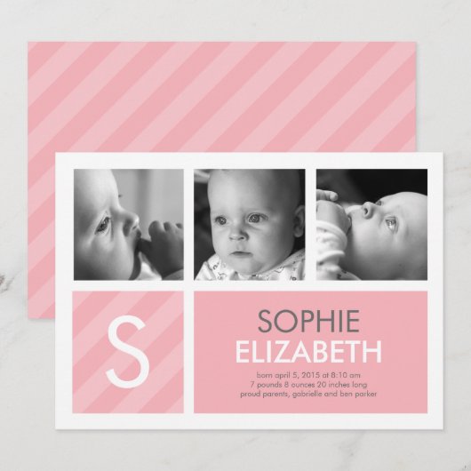 Moderne Baby - 3 Aankondiging geboorte foto's (Voorkant / Achterkant)
