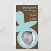 Moderne baby aankondiging - Blauwe fopspeen (Voorkant)