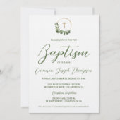 Moderne Baby Baptisme Wreater Gold Cross Green Mot Kaart (Voorkant)