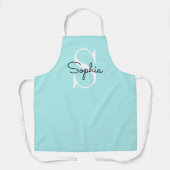 Moderne Baby Blauw Monogram Gepersonaliseerde Naam Schort (Voorkant)