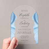 Moderne Baby Blauw Zilveren Agaat Wedding Arch Acryl Uitnodigingen (Insitu (Draagbaar))