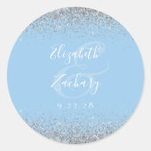 Moderne Baby Blauw Zilveren Glitter Edge Wedding Ronde Sticker (Voorkant)