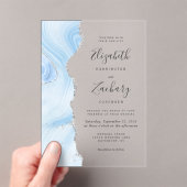 Moderne Baby Blauwe Zilveren Agaat Bruiloft Acryl Uitnodigingen (Insitu (Draagbaar))