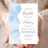 Moderne Baby Blauwe Zilveren Agaat Bruiloft Kaart