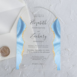 Moderne Baby Blue Gold Agaat Wedding Arch Acryl Uitnodigingen