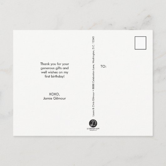 Moderne Baby Boy 1e Verjaardag Dank u Briefkaart (Achterkant)