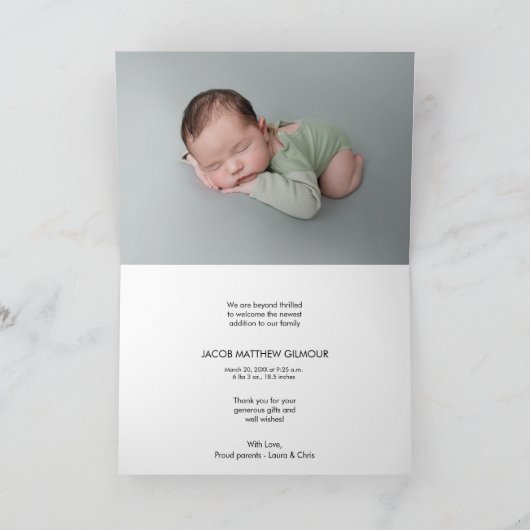 Moderne Baby Boy 2 Horizontaal baby shower Foto's Bedankkaart (Binnen)