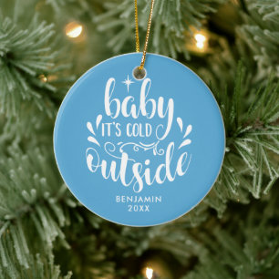 Moderne Baby Boy Baby's Eerste Kerstmis Foto Keramisch Ornament