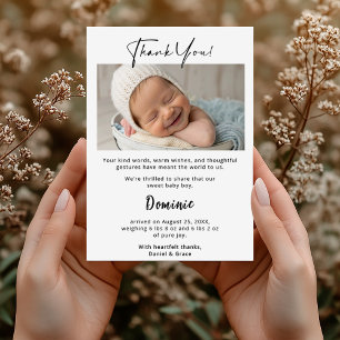Moderne Baby Boy Bedankt Kaart met Foto