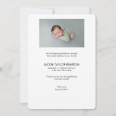 Moderne baby BOY Birth Custom Newborn photografie Bedankkaart (Achterkant)