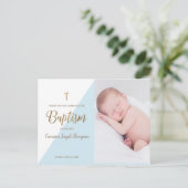 Moderne Baby Boy Blauwe Foto Dop Dank u Briefkaart (Staand voorkant)