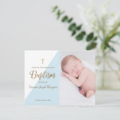 Moderne Baby Boy Blauwe Foto Dop Dank u Kaart (Staand voorkant)