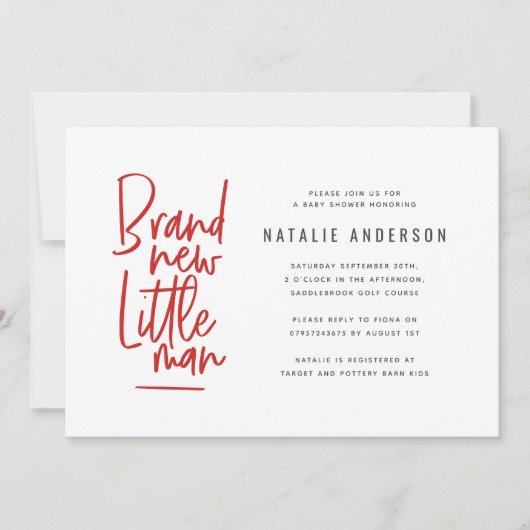 Moderne baby boy douche uitnodiging (Voorkant)