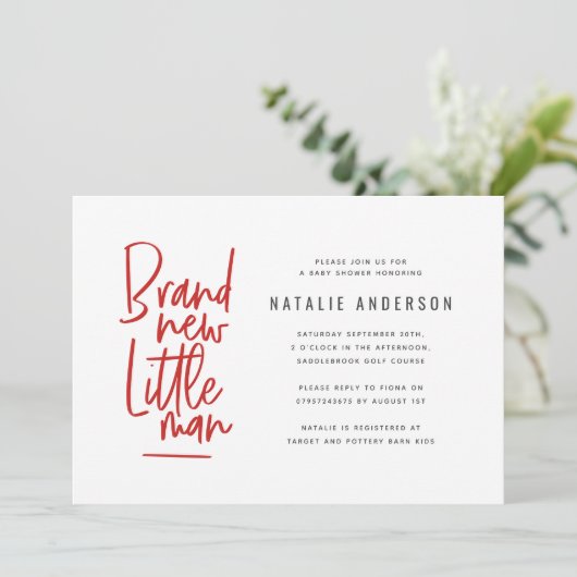 Moderne baby boy douche uitnodiging (Staand voorkant)