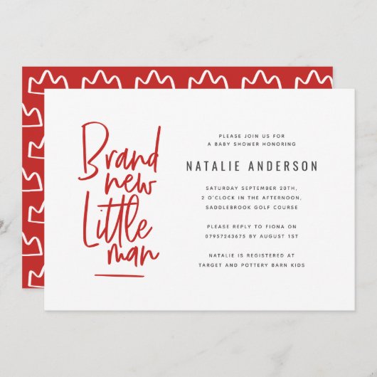 Moderne baby boy douche uitnodiging (Voorkant / Achterkant)