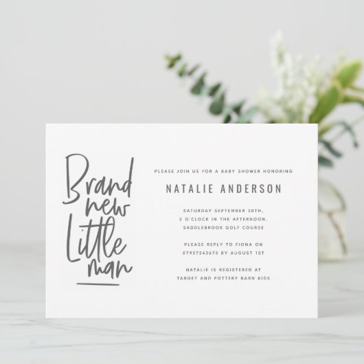 Moderne baby boy douche uitnodiging (Staand voorkant)