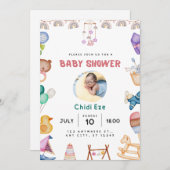 Moderne baby boy douche uitnodiging (Voorkant / Achterkant)