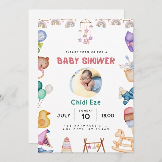 Moderne baby boy douche uitnodiging (Voorkant / Achterkant)