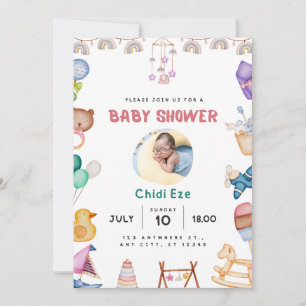 Moderne baby boy douche uitnodiging