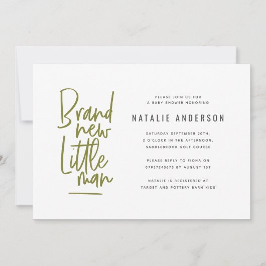 Moderne baby boy douche uitnodiging (Voorkant)