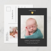 Moderne Baby Boy Foto Gouden Hart Geboorte Aankondigingskaart (Voorkant / Achterkant)