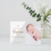 Moderne Baby Boy Grijs Foto doop Dank u Briefkaart (Staand voorkant)