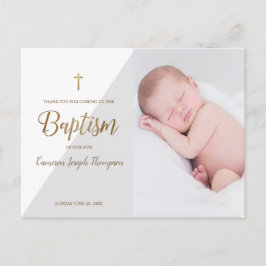 Moderne Baby Boy Grijs Foto doop Dank u Briefkaart