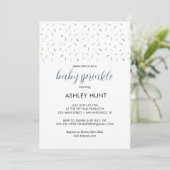 Moderne baby boy sprinkle grijsblauwe uitnodiging (Staand voorkant)
