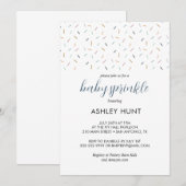 Moderne baby boy sprinkle grijsblauwe uitnodiging (Voorkant / Achterkant)