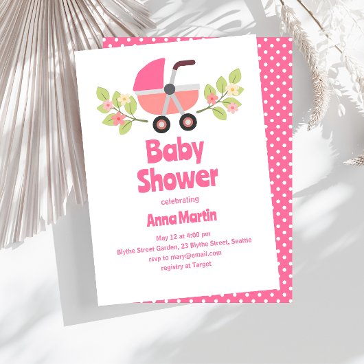 Moderne baby buggy shower uitnodiging