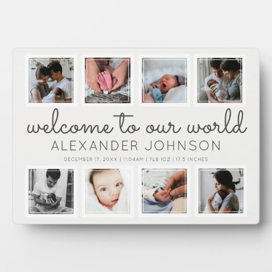 Moderne Baby Collage Welkom bij onze wereldnaam Fotoplaat (voorkant)