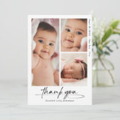 Moderne Baby Dank u eenvoudige 3 foto collage Bedankkaart (Staand voorkant)