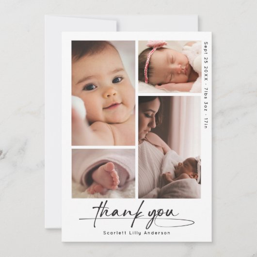 Moderne Baby Dank u Eenvoudige Script Photo Collag Bedankkaart (Voorkant)